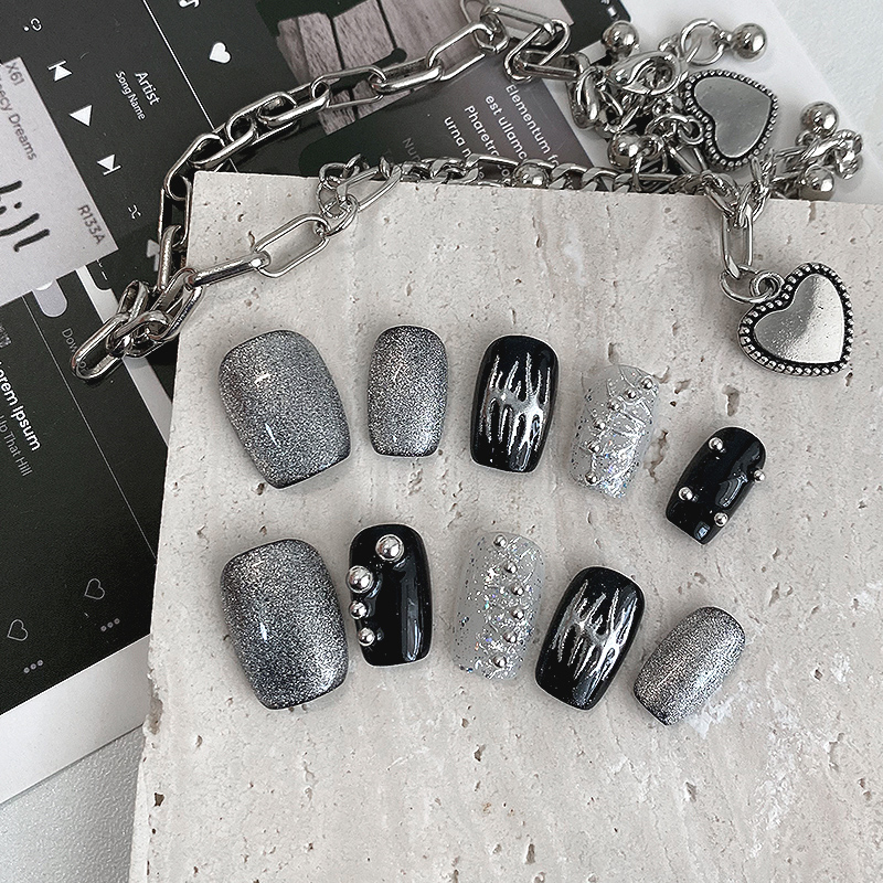 Resin Art Glitter - 10 Pezzi di Unghie Finte Corte