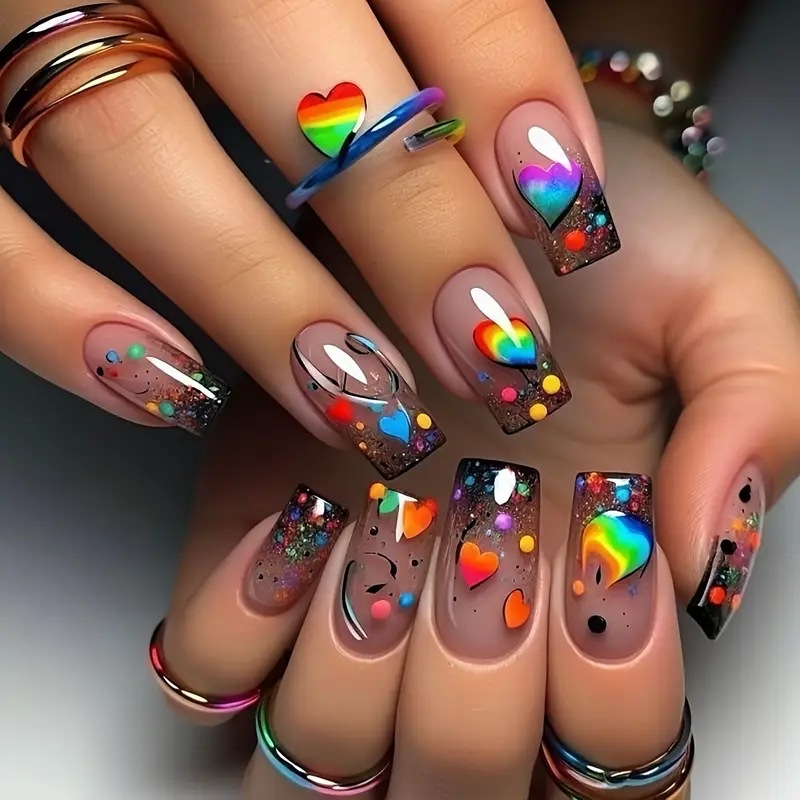 Resin Art Glitter - 24 Pezzi Unghie Finte Nude Press-on
