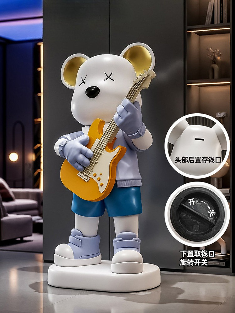 Resin Art In Floor - Chitarra Amore Orso Statua Salvadanaio Pavimento